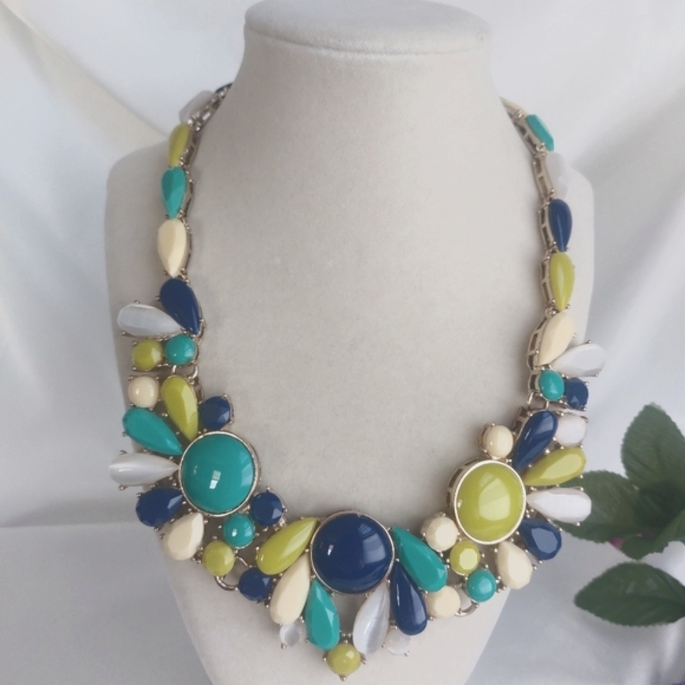 Banana Republic Multicolor Statement Necklace in Teal, Navy, Lime & Cream